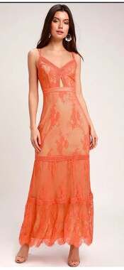 RYSE the Label Ashley Coral Orange Lace Overlay Maxi Dress